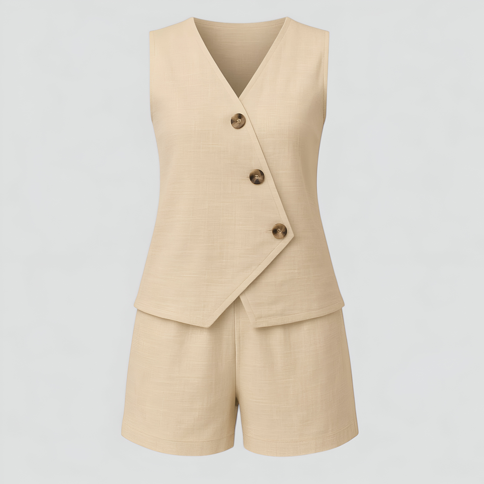 Aiko | Set Donna Elegante con Top a V e Pantaloni Corti - Albicocca - abbigliamento estivo abbigliamento per tempo libero design versatile moda comoda outfit casual pantaloni corti set due pezzi set elegante tessuto traspirante top a V - Concept Palermo