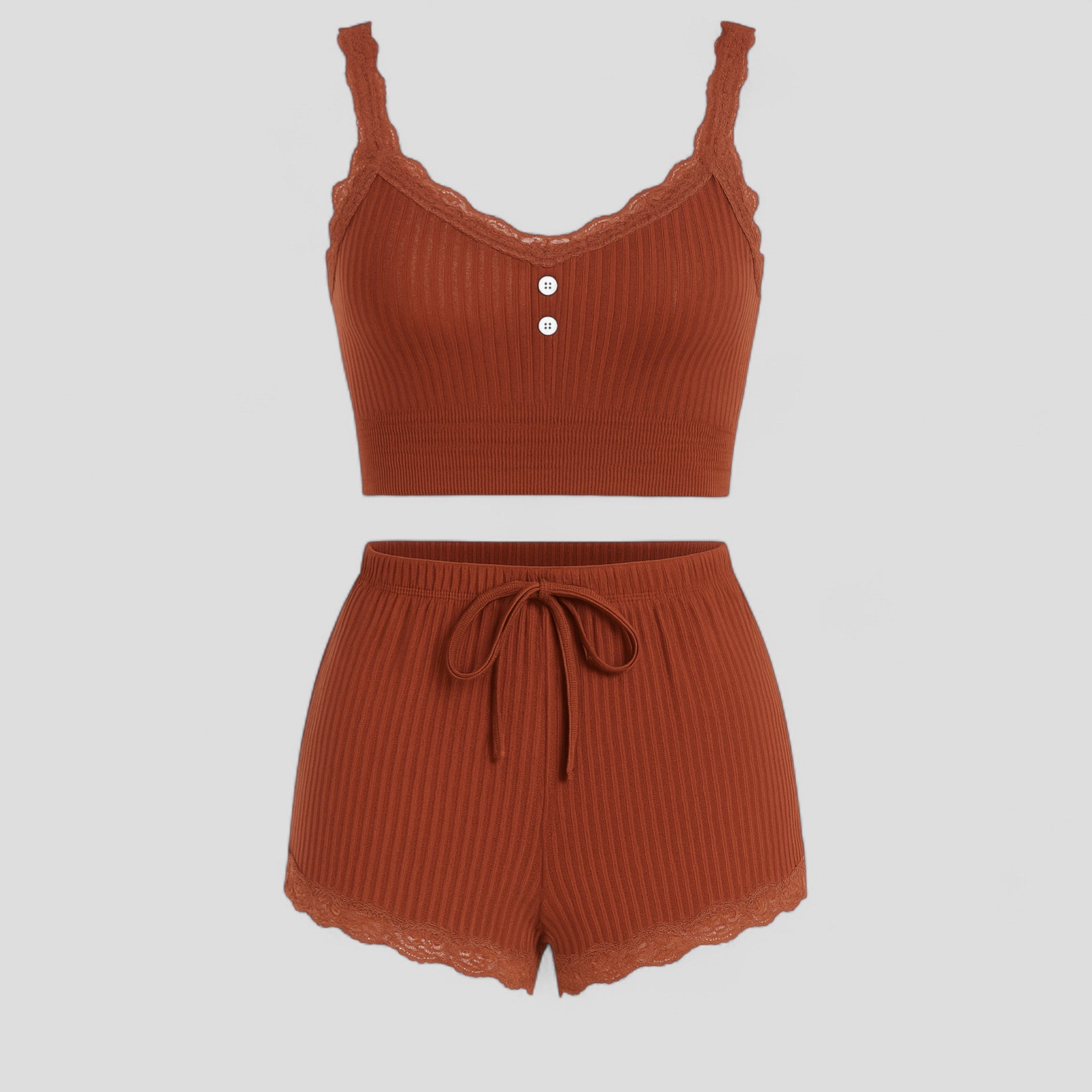 Aneth | Pigiama Donna Estivo Comodo e Elegante - Rosso terra bruna - abbigliamento notte pigiama comodo pigiama cotone pigiama donna pigiama elegante pigiama estate pigiama traspirante pijamas donna set pigiama estivo sleepwear estivo - Concept Palermo