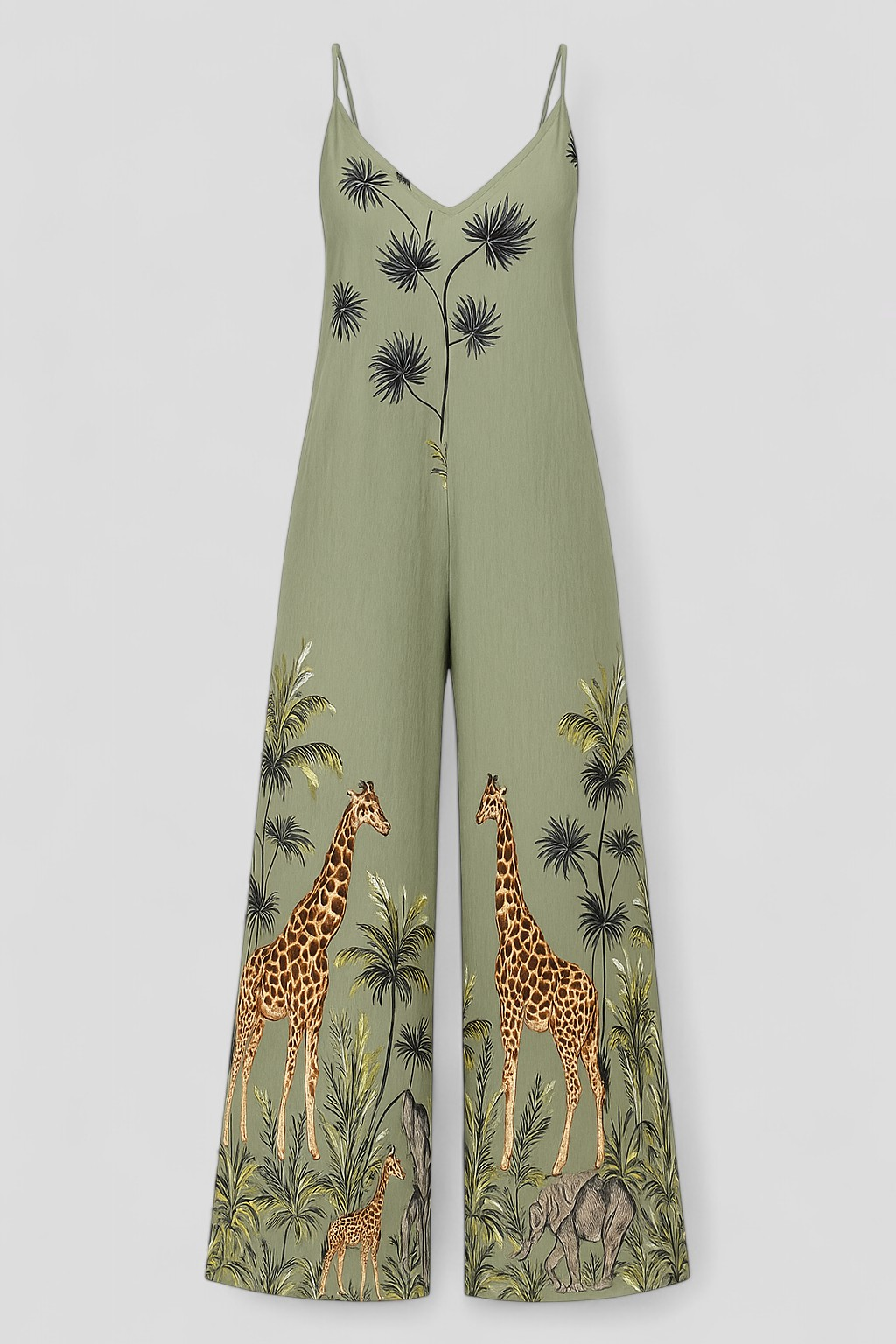Marisa | Tuta Elegante Donna Verde Ampia - - abbigliamento estivo abito comodo jumpsuit verde moda versatile scollo a V spalline regolabili stile safari tuta ampia tuta elegante vestibilità unica - Concept Palermo