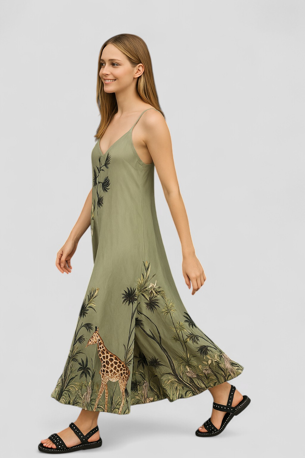 Marisa | Tuta Elegante Donna Verde Ampia - - abbigliamento estivo abito comodo jumpsuit verde moda versatile scollo a V spalline regolabili stile safari tuta ampia tuta elegante vestibilità unica - Concept Palermo