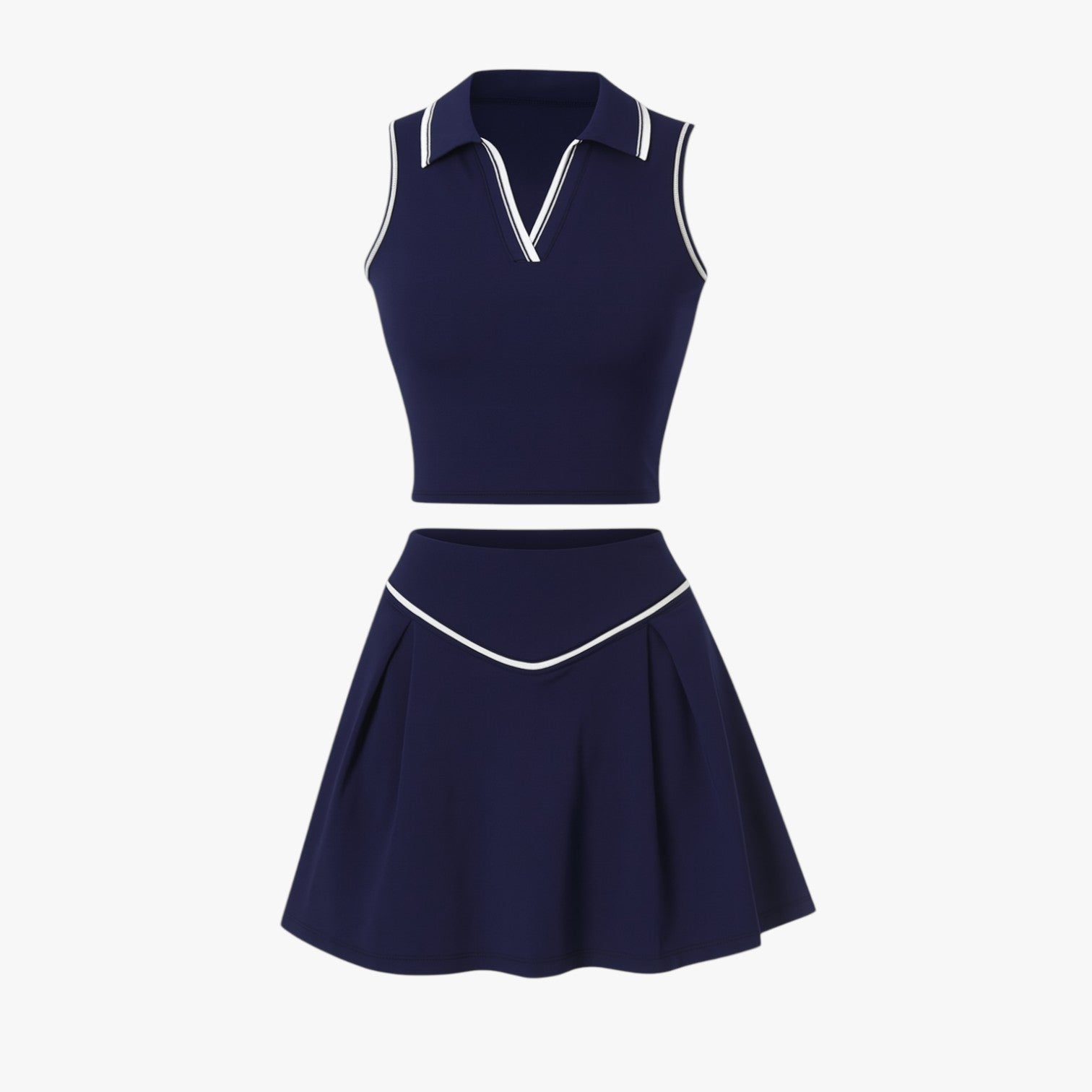 Monique | Stile e supporto – Completo da tennis da donna in 2 pezzi con top imbottito - Blu scuro - clothes women clothes women set clothes women sportswear - Concept Palermo