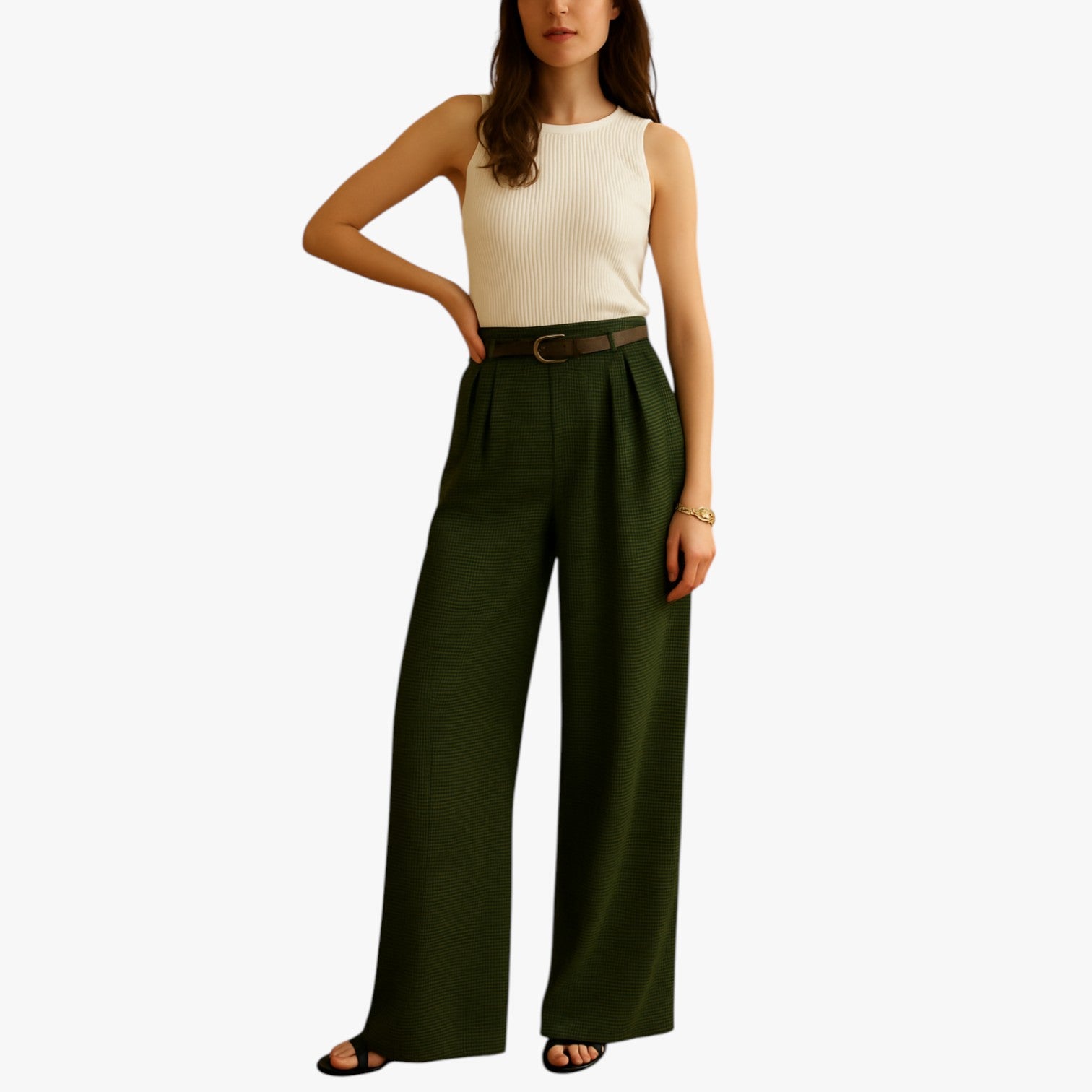 Lyca | Pantaloni vintage a quadri a vita alta - - high waist long pants pants pants for women slight stretch women women pants work woven fabric - Concept Palermo