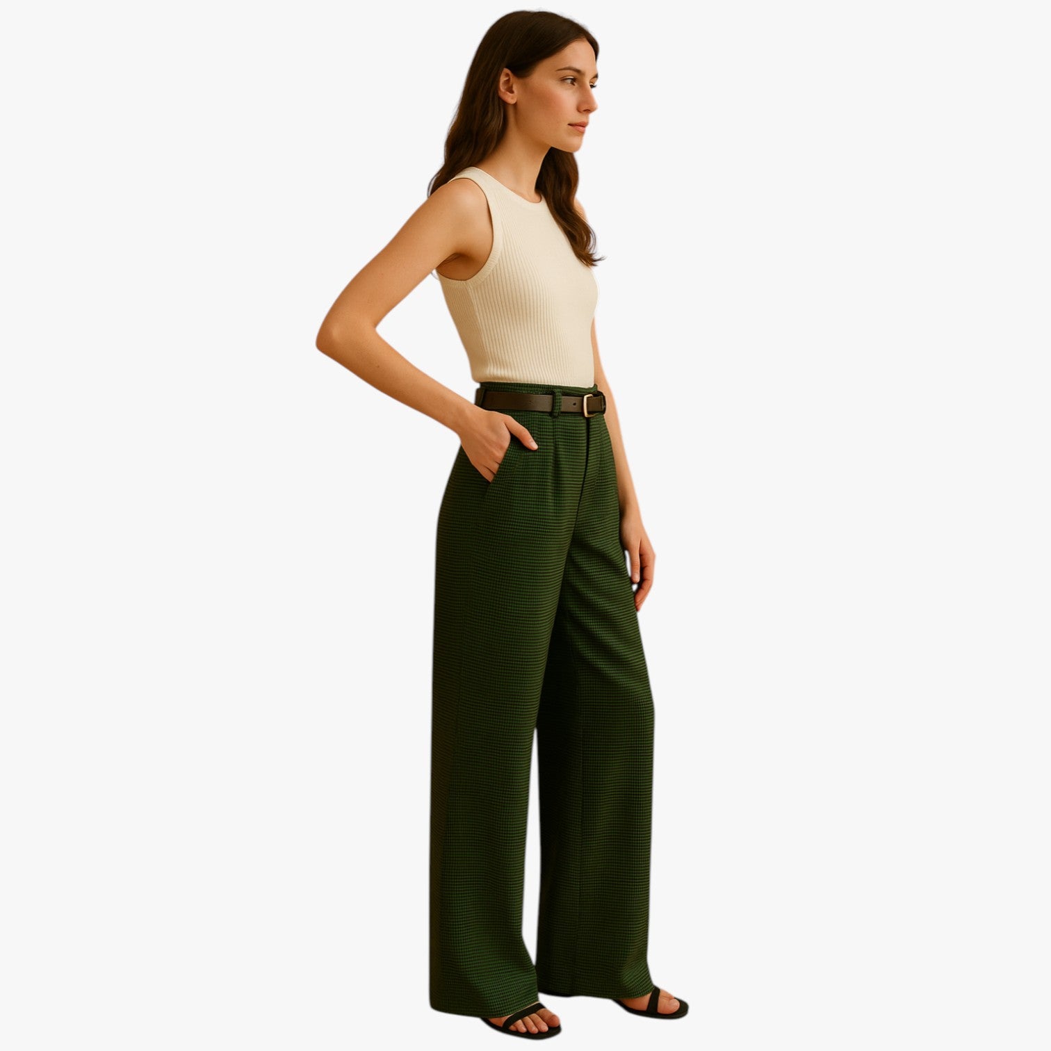 Lyca | Pantaloni vintage a quadri a vita alta - - high waist long pants pants pants for women slight stretch women women pants work woven fabric - Concept Palermo