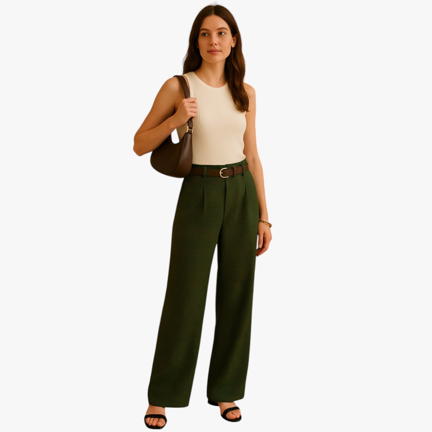 Lyca | Pantaloni vintage a quadri a vita alta - - high waist long pants pants pants for women slight stretch women women pants work woven fabric - Concept Palermo