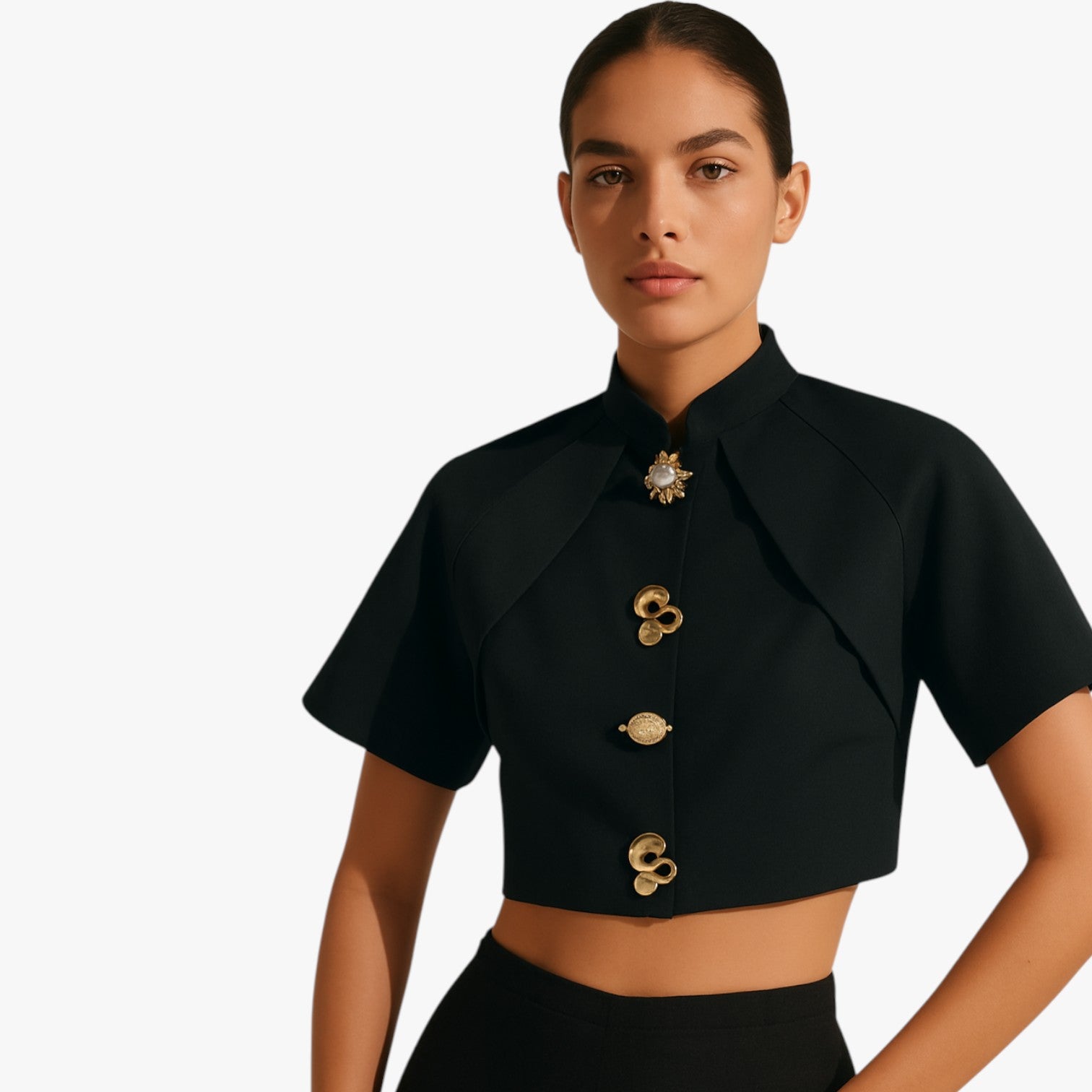 Janella | Camicetta corta decorativa in metallo - - Blouse blouse for women daily casual regular fit short sleeve summer tops white women women's blouse woven fabric - Concept Palermo