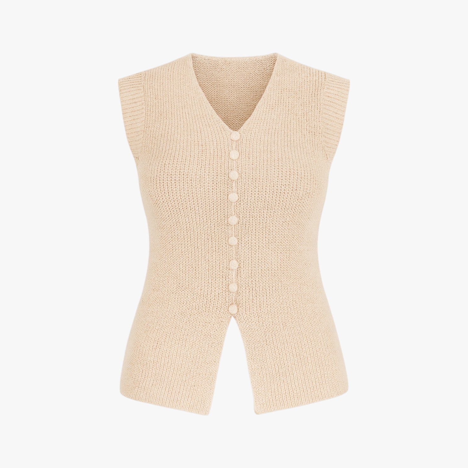 Mara | Maglione girocollo lavorato a maglia con bottoni - Cachi - elegant khaki leisure regular regular fit slight stretch spring summer sweaters & cardigans - Concept Palermo