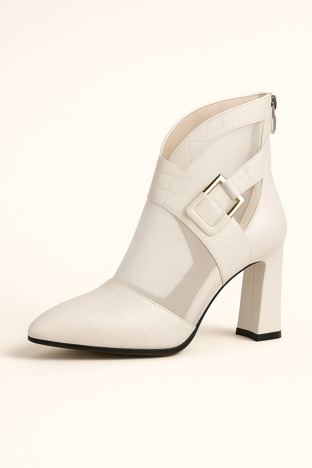 Arielle | Stivaletti Estivi con Rete Trasparente e Cinturino a Fibbia - Beige Bianca - BOOTS Boots & Shoes shoes shoes for women shoes woman Shoes women woman shoes summer 2025 womens shoes - Concept Palermo