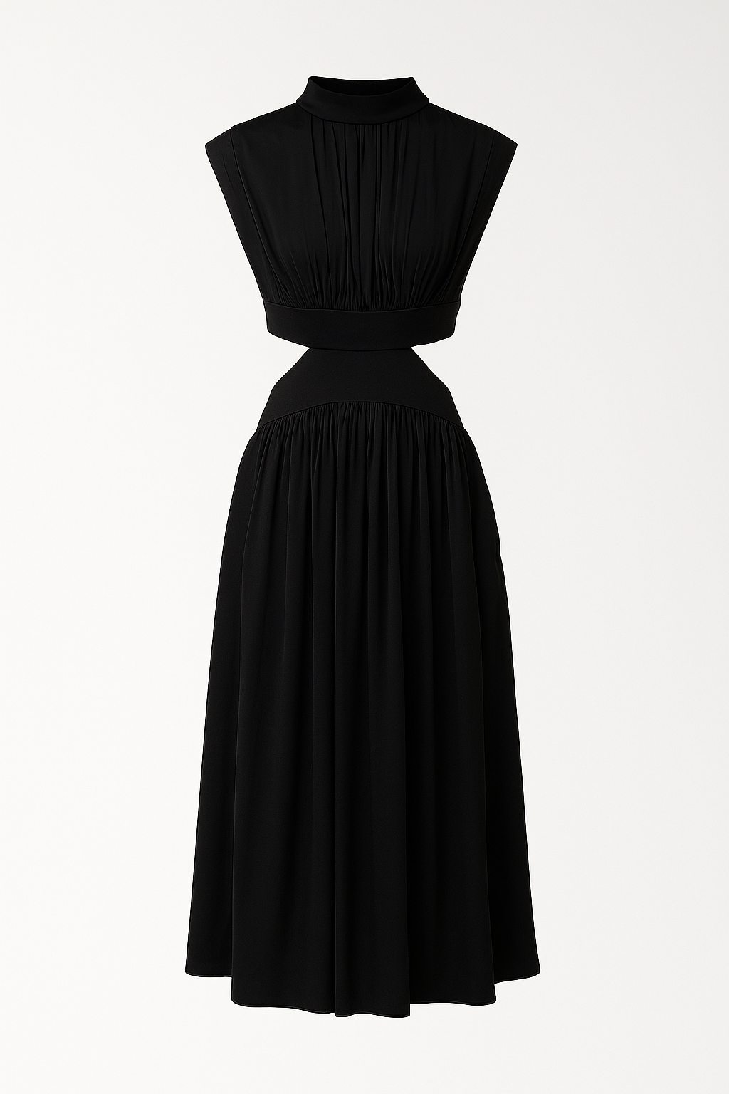 Anna | Vestito elegante di media lunghezza per donne con tagli e collo alto - Nero - Dresses Dresses & Jumpsuits Maxi Dresses Mock Neckline Dresses Women - Concept Palermo