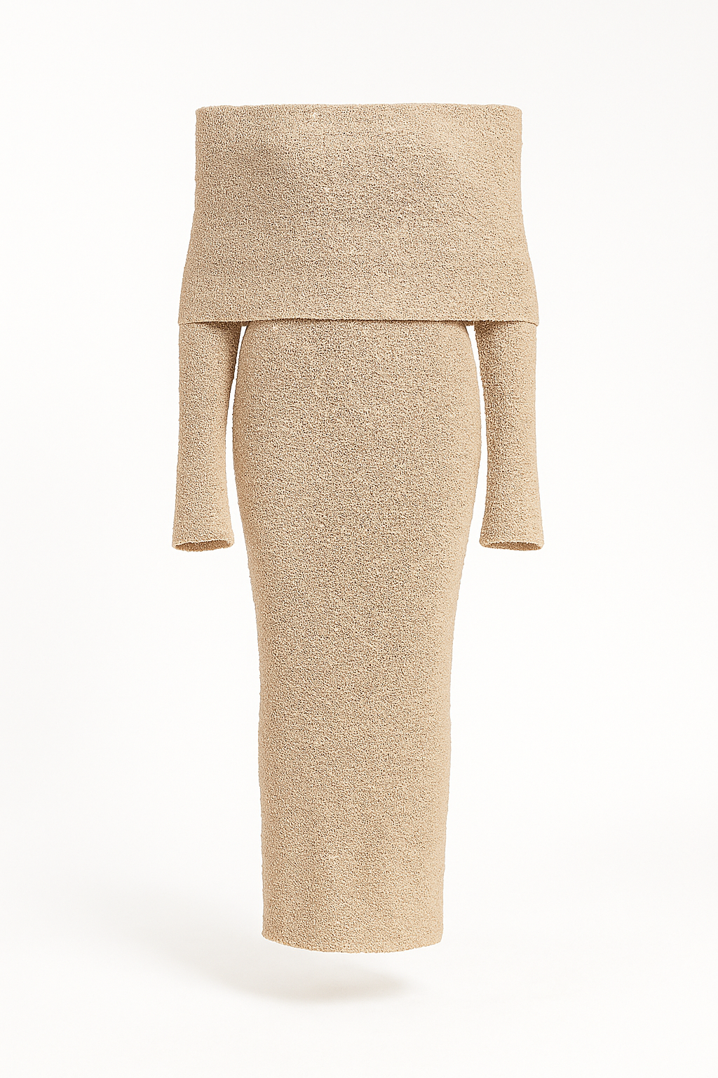 Bridget | Abito midi a maglia bouclé senza spalline in taupe