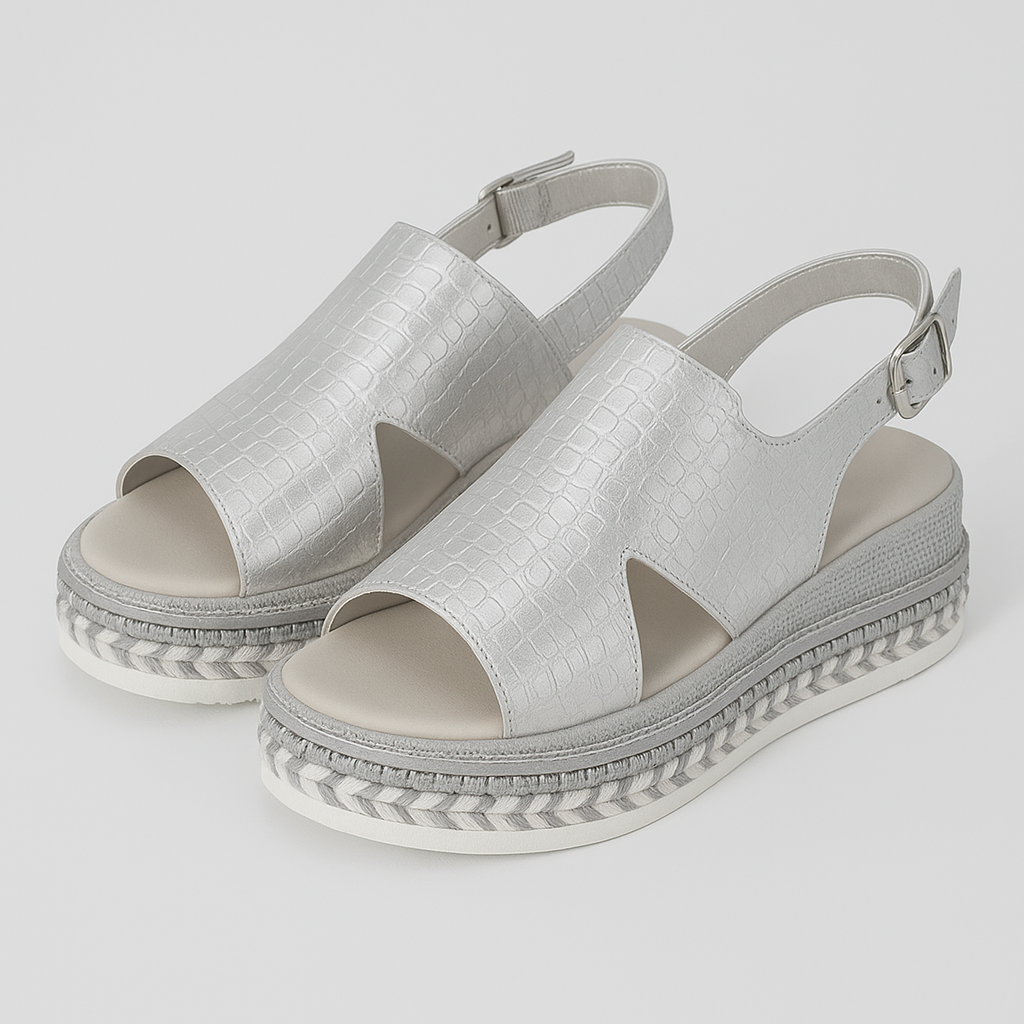Viviana| Sandali dorati con plateau, stampa cocco e suola in corda - Argento - Frauen Sandalen SUMMER - Concept Palermo