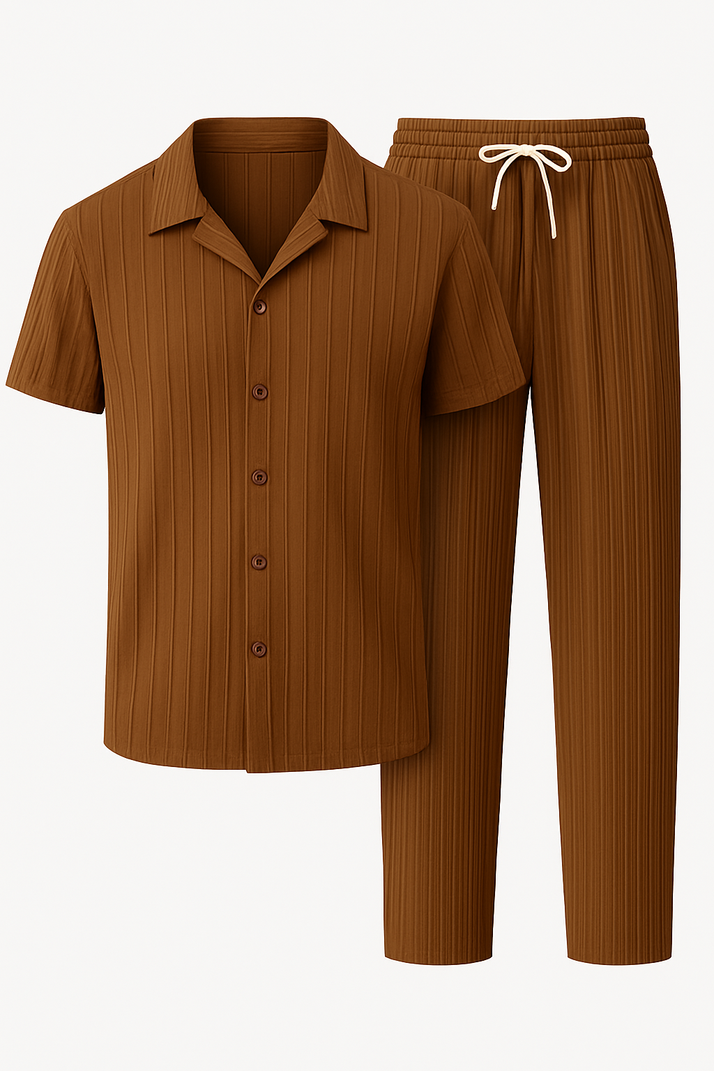 Chester | Completo composto da camicia a maniche corte con bottoni e pantaloni con coulisse abbinati - Marrone - suits suits and pants - Concept Palermo
