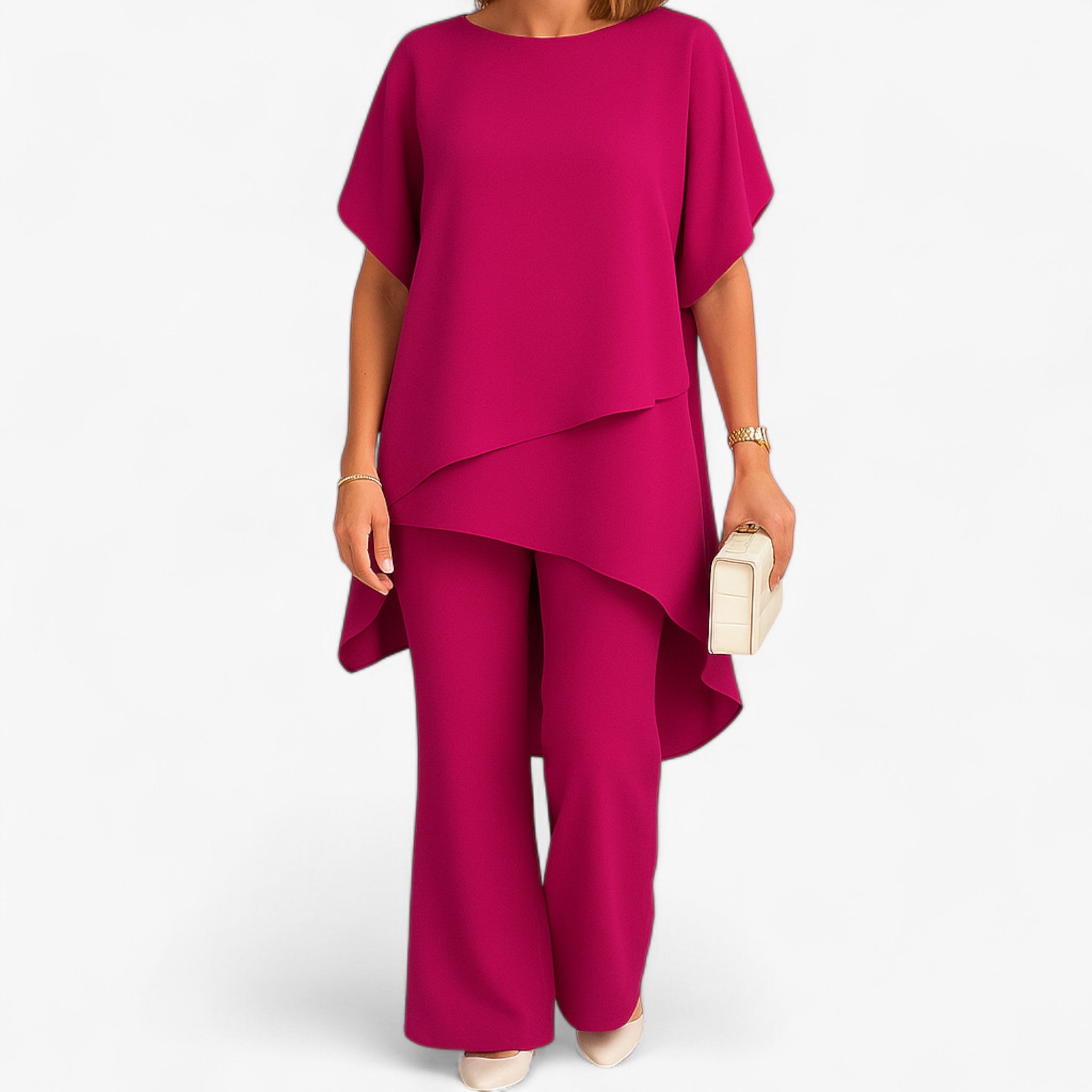 Bianca | Top Sifon e Pantaloni a Gamba Larga
