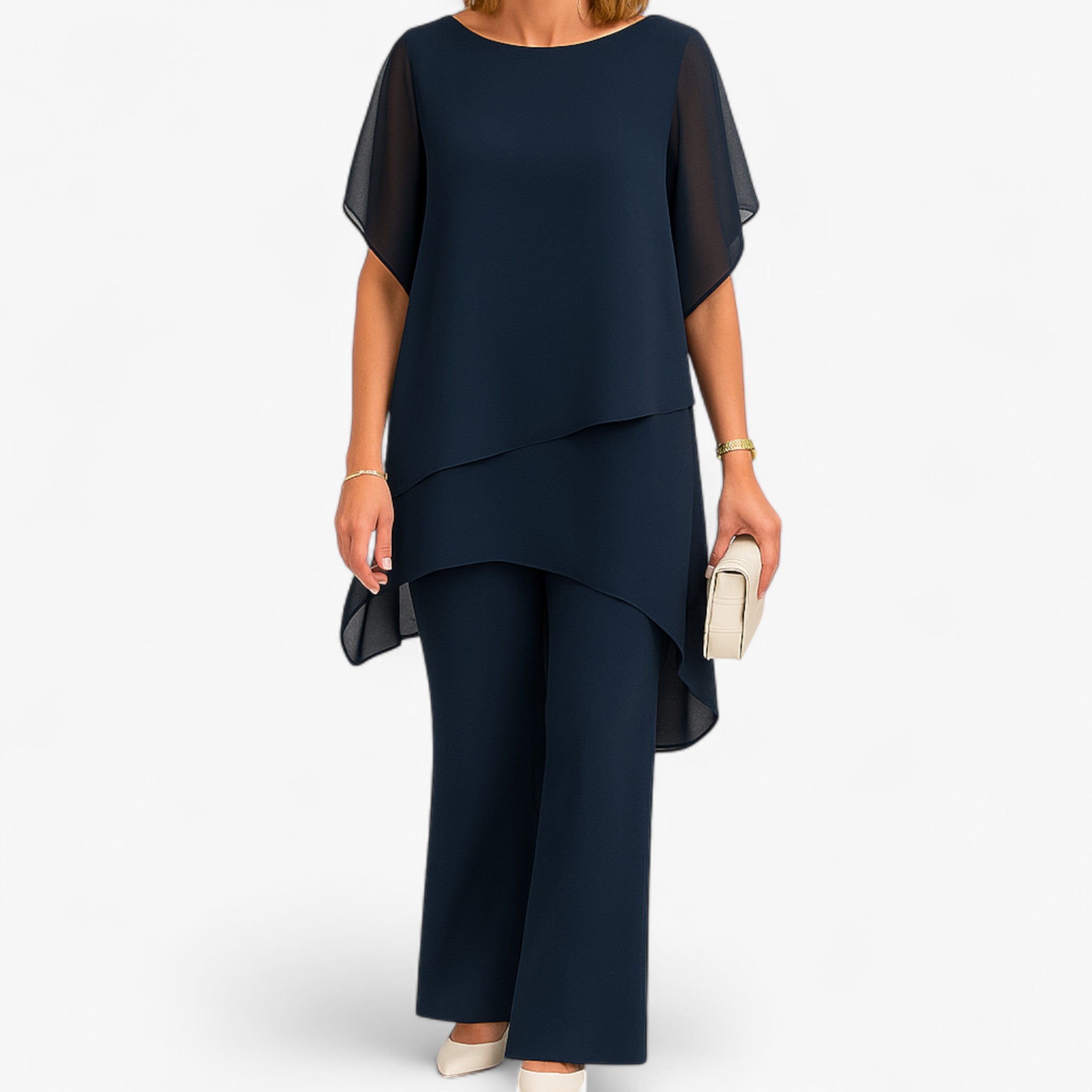 Bianca | Top Sifon e Pantaloni a Gamba Larga