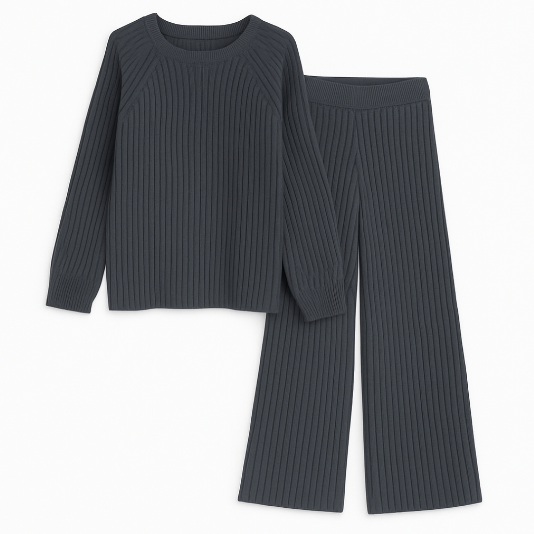 Eliza | Set da lounge a coste comodo - Grigio scuro - 2-Piece Sets Knitted Tops SC - Clothing Women Spring Women - Concept Palermo