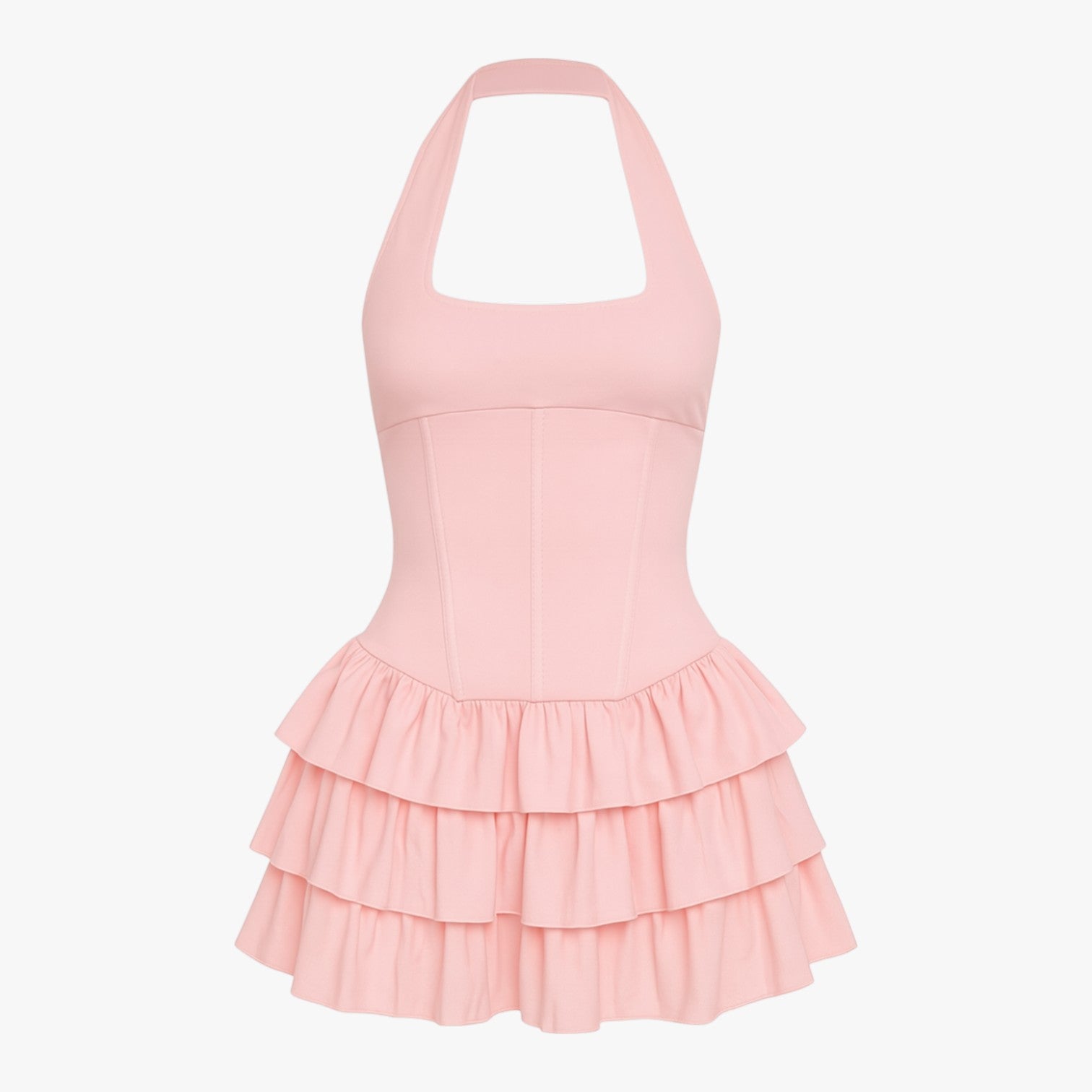 Selena | Abito estivo asimmetrico con collo a halter e bordo sfrangiato - rosa chiaro - - Concept Palermo