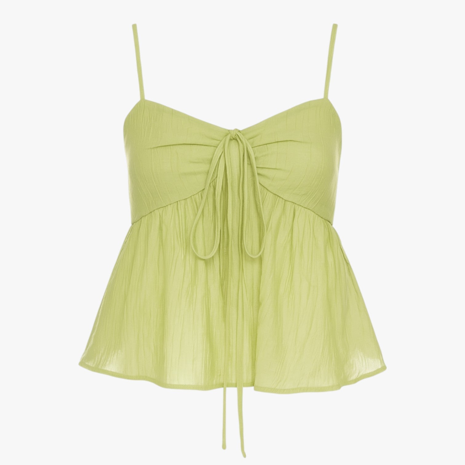 Hana | Top babydoll di lino con volant e allacciatura frontale - verde - - Concept Palermo