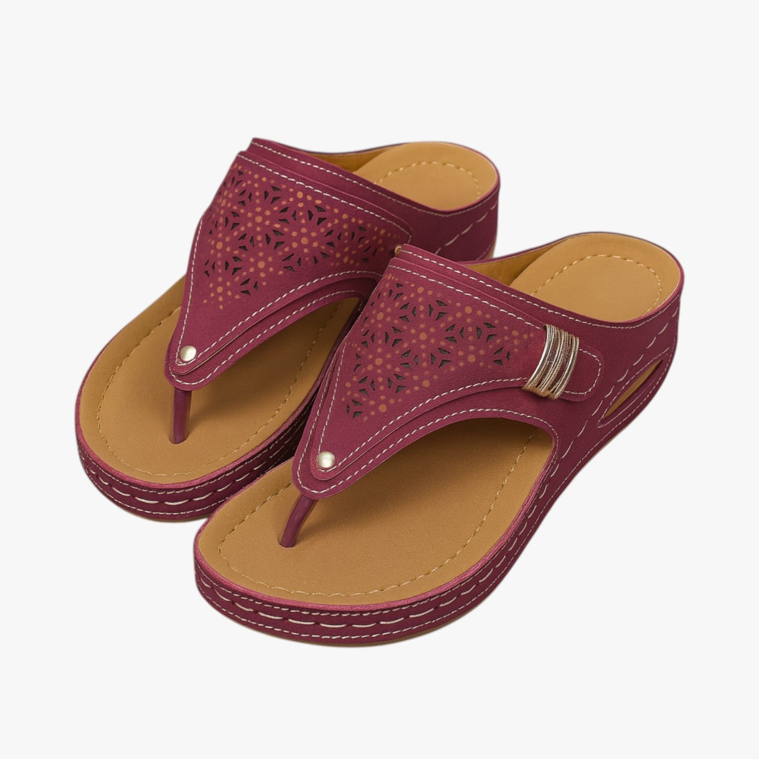 Julia | Sandali Ortopedici Donna Morbidi, Antiscivolo e con Zeppa Estiva - Rosso vino - breathable sandals easy wear sandals fashion sandals stylish sandals - Concept Palermo