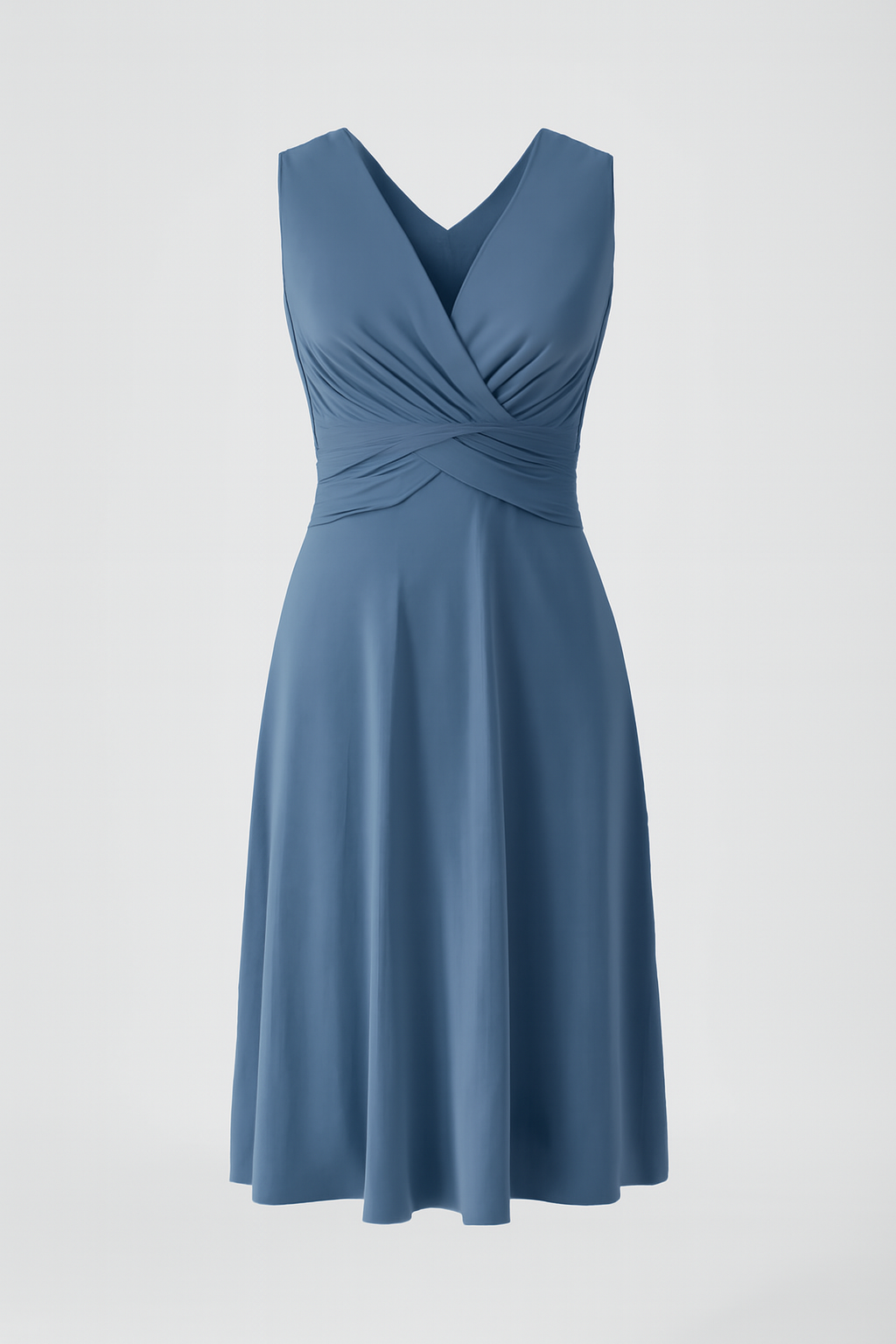Elliana | elegantevestito estivo midi senza maniche con scollo a V e stampa floreale - Hellblau - Frauen Kleider SUMMER - Concept Palermo