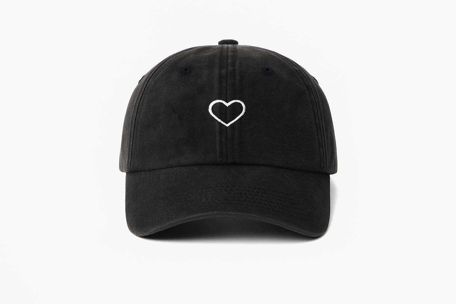 Cappellino da baseball minimalista con cuore in colore grigio lavato in cotone - Nero - CAPS caps suitable for exchange HIGH QUALITY - Concept Palermo