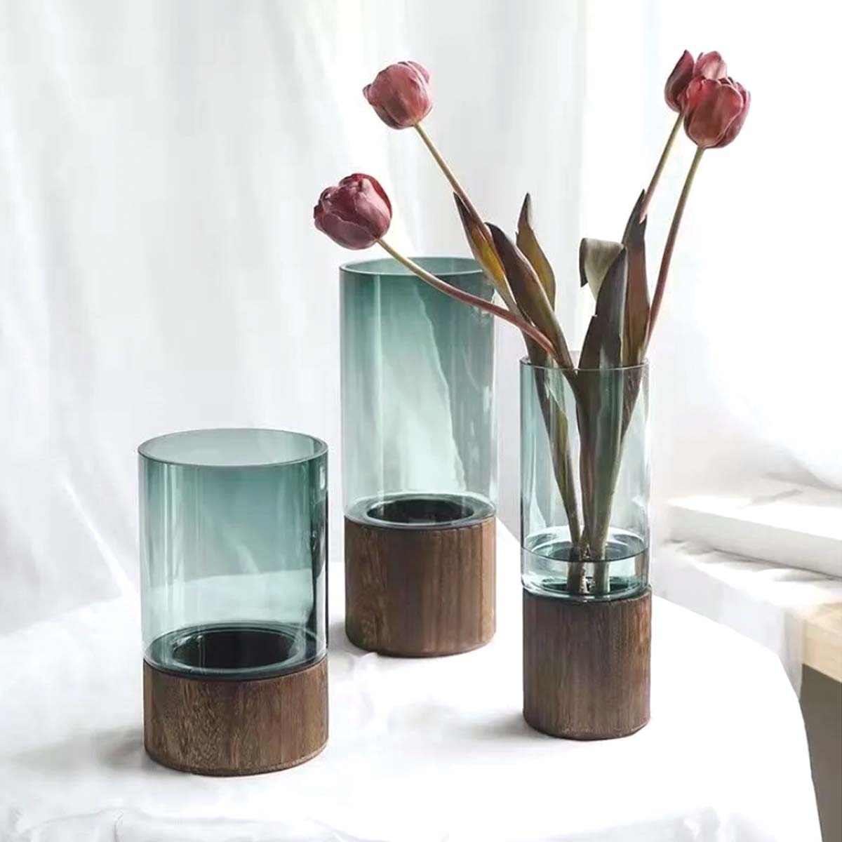 Vaso Elegante in Vetro e Legno con Design di Fiori | Bellissime Decorazioni per la Tua Casa - - Decor Flowerpots Kitchen Vases - Concept Palermo