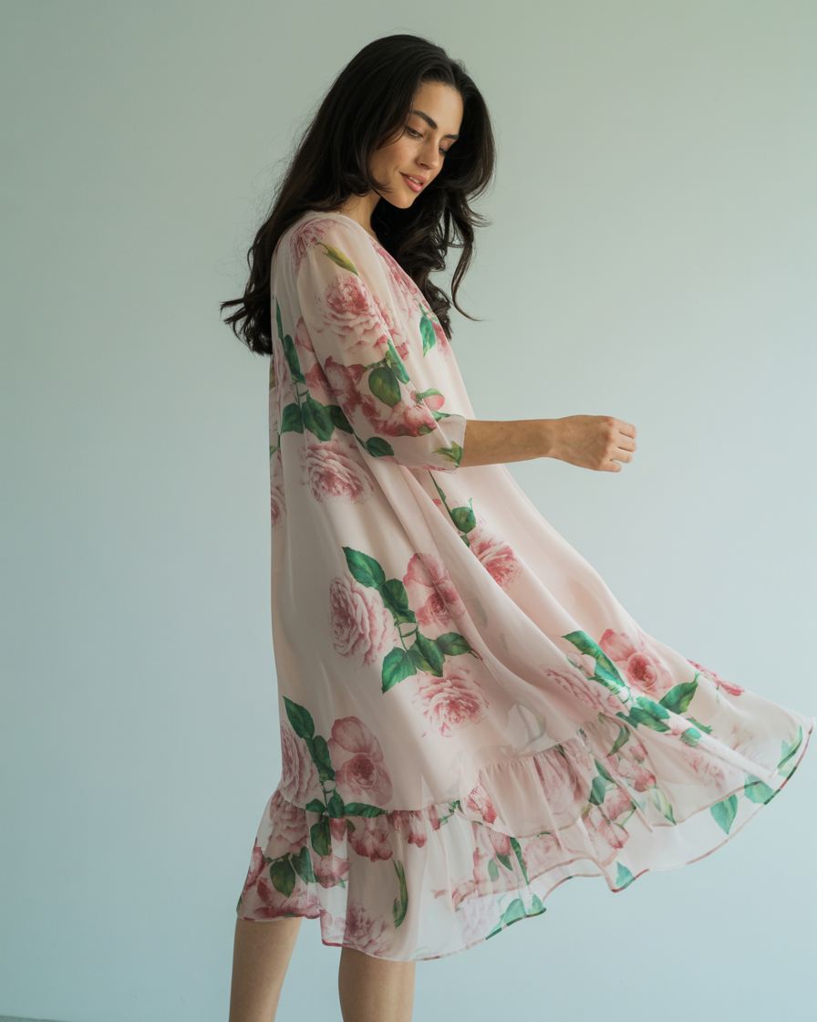 Eliza | Abito Donna Chiffon Elegante con Petali Rosso - Rosa+Rosa (Ulteriore sconto di per due pezzi) - abbigliamento alla moda abito da sera abito elegante chiffon rosso design floreale outfit elegante silhouette A-line spalline regolabili vestito estivo vestito leggero - Concept Palermo