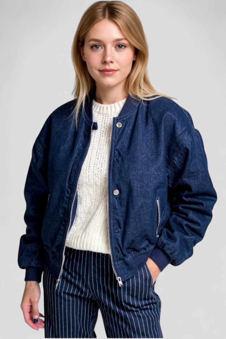 Nadia | Giacca Donna Bomber in Jeans Blu - - abbigliamento casual abbigliamento originale giacca bomber giacca estiva giacca jeans giacca uomo jeans cotone moda giovanile outfit versatile stile unico - Concept Palermo