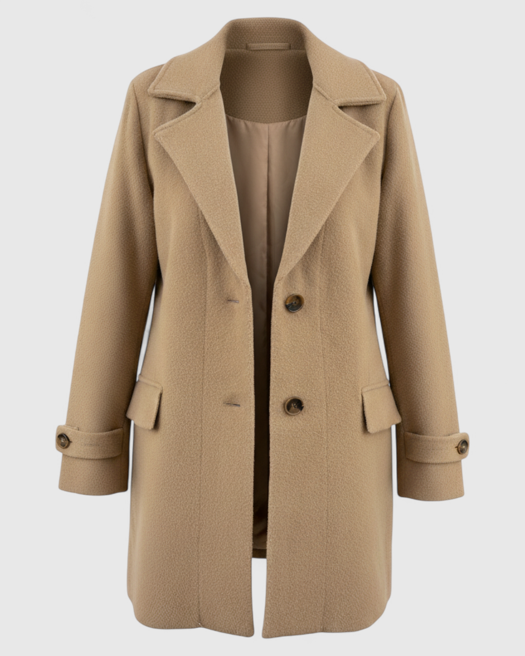 Conti | Giacca Invernale Donna Elegante con Collo Tailored - Beige - abbinamenti chic autunno inverno collo tailored design con bottoni giacca casual giacca da donna giacca elegante maniche lunghe materiale dacron stile versátil - Concept Palermo
