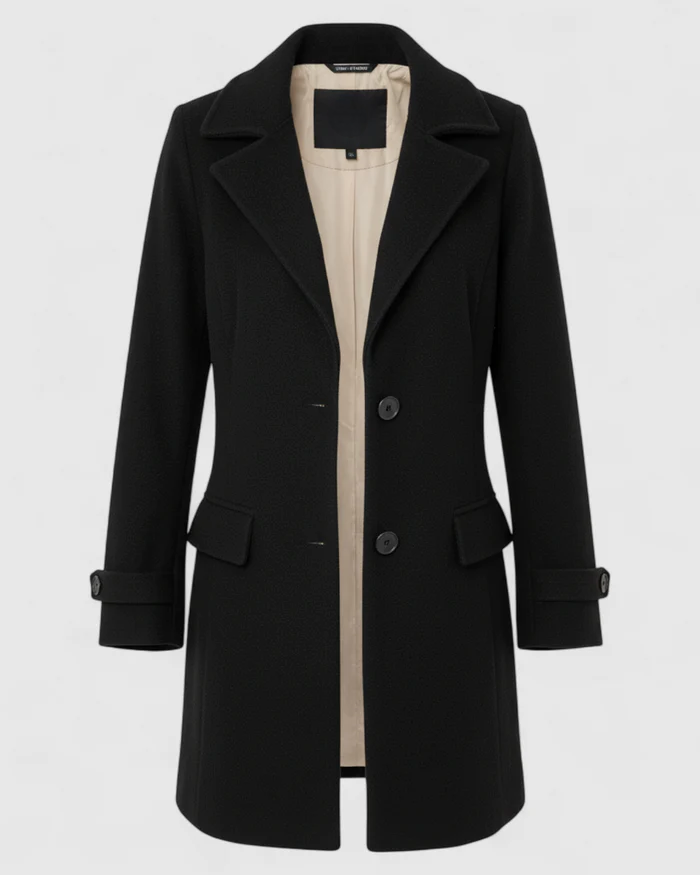 Conti | Giacca Invernale Donna Elegante con Collo Tailored - Nero - abbinamenti chic autunno inverno collo tailored design con bottoni giacca casual giacca da donna giacca elegante maniche lunghe materiale dacron stile versátil - Concept Palermo
