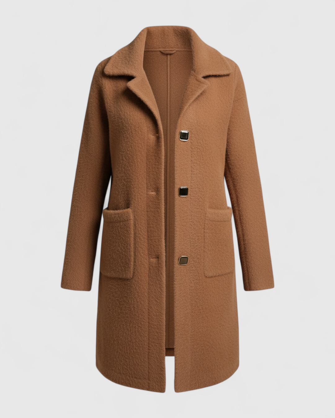 Liliosa | Giacca Invernale Donna Elegante e Confortevole - Khaki - giacca giacca a bottoni giacca autunno giacca calda giacca comfort giacca elegante giacca in lana giacca Lente giacca longline giacca moda giacca taglie grandi giacca tasche giacca versatile - Concept Palermo