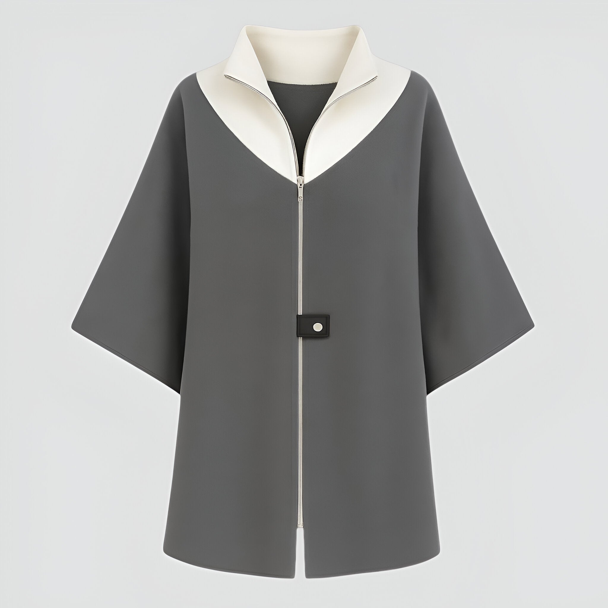 Elena | Cappotto donna in lana con zip - Grigio - Mode féminine Veste avec zip Veste bicolore Veste casual chic Veste col montant Élégante et confortable - Concept Palermo