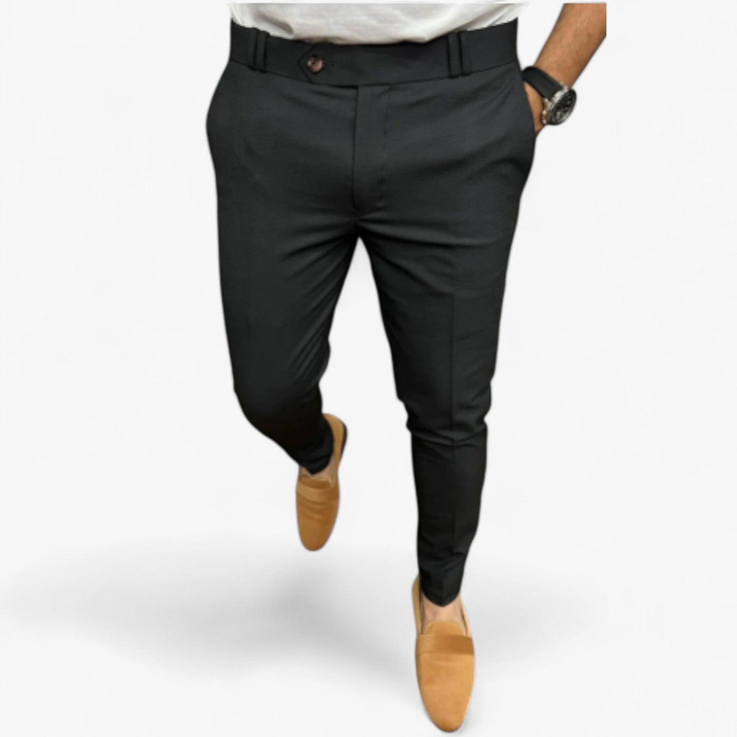 Piero | Pantaloni Uomo Slim Fit con Vita Elastica - Grigio chiaro - pantaloni casual pantaloni comfort pantaloni elastici pantaloni eleganti uomo pantaloni moda uomo pantaloni slim fit pantaloni traspiranti pantaloni versatili - Concept Palermo