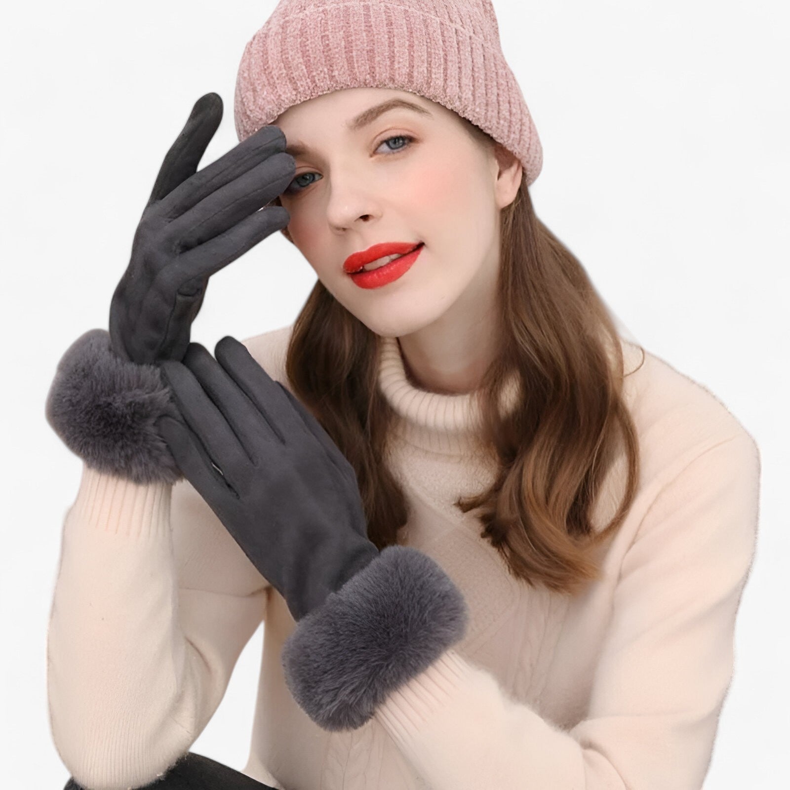 Helena | Guanti Touchscreen in camoscio caldo con pelliccia sintetica - - gloves winter gloves womens fasion - Concept Palermo