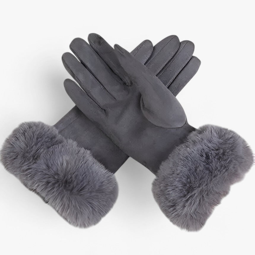 Helena | Guanti Touchscreen in camoscio caldo con pelliccia sintetica - Grigio Taglia unica - gloves winter gloves womens fasion - Concept Palermo