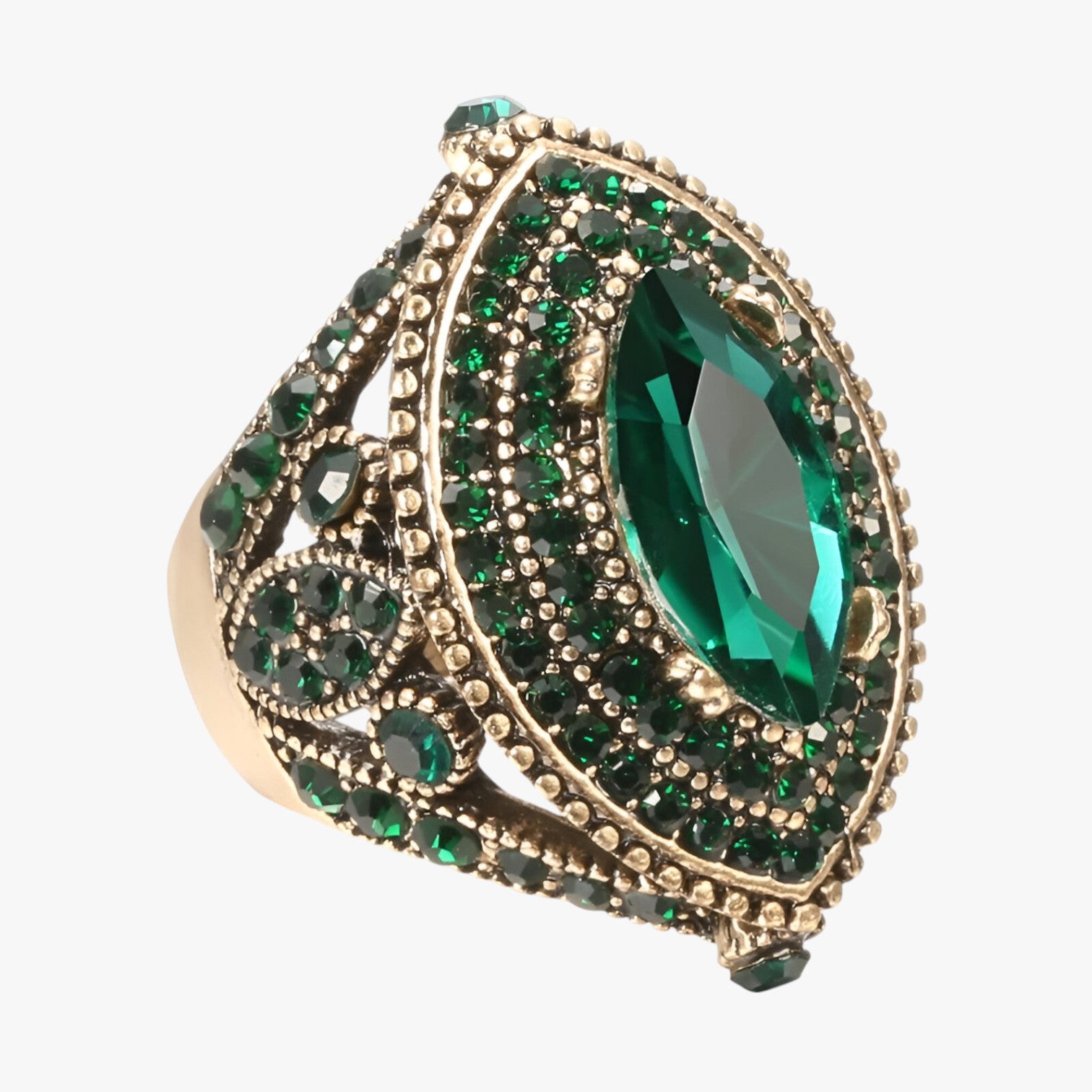 Lia | Anello Boho vintage con cristallo nero - Verde - Ring ring for women Rings women ring womens ring - Concept Palermo