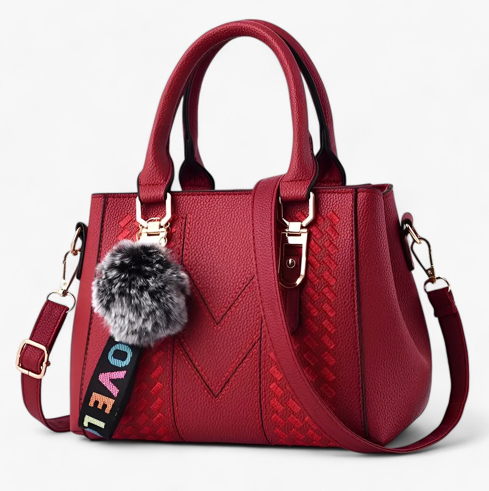 Lena | Borsa messenger in pelle elegante con morbido pompon - rosso vino - bag casual bag Gift Gifts for women Handbag women bags womens fashion - Concept Palermo