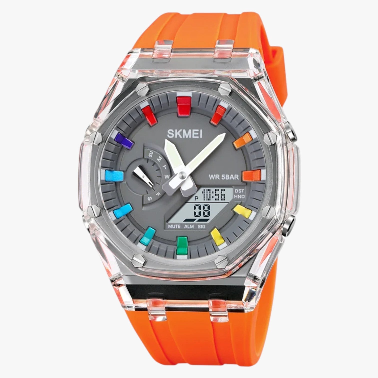 Fabian | Orologio digitale trasparente da 5 ATM con sveglia e funzioni intelligenti - moda Arancione - watch WATCHES FOR MEN Wristwatch - Concept Palermo