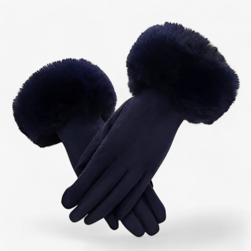 Helena | Guanti Touchscreen in camoscio caldo con pelliccia sintetica - Blu scuro Taglia unica - gloves winter gloves womens fasion - Concept Palermo