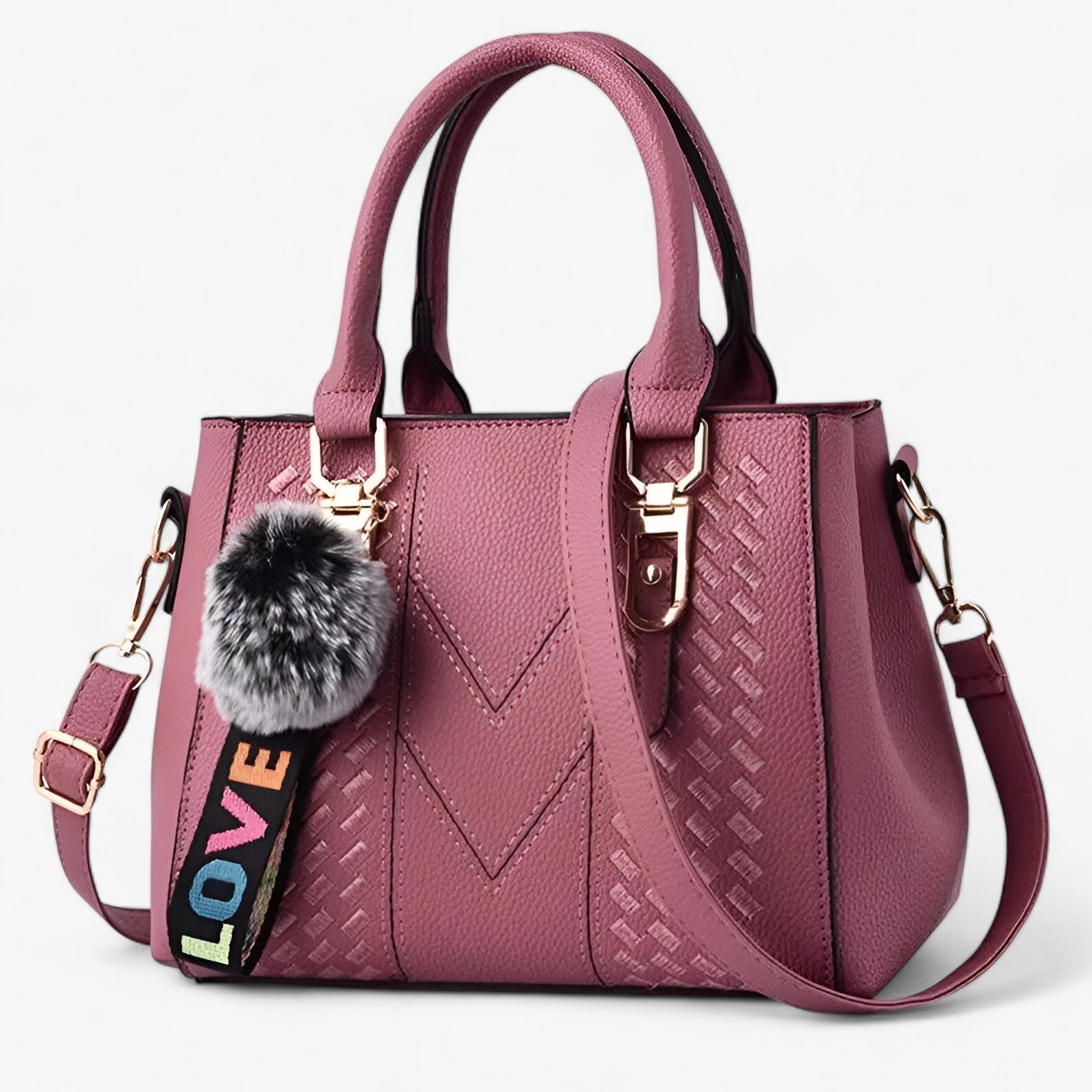 Lena | Borsa messenger in pelle elegante con morbido pompon - rosa scuro - bag casual bag Gift Gifts for women Handbag women bags womens fashion - Concept Palermo