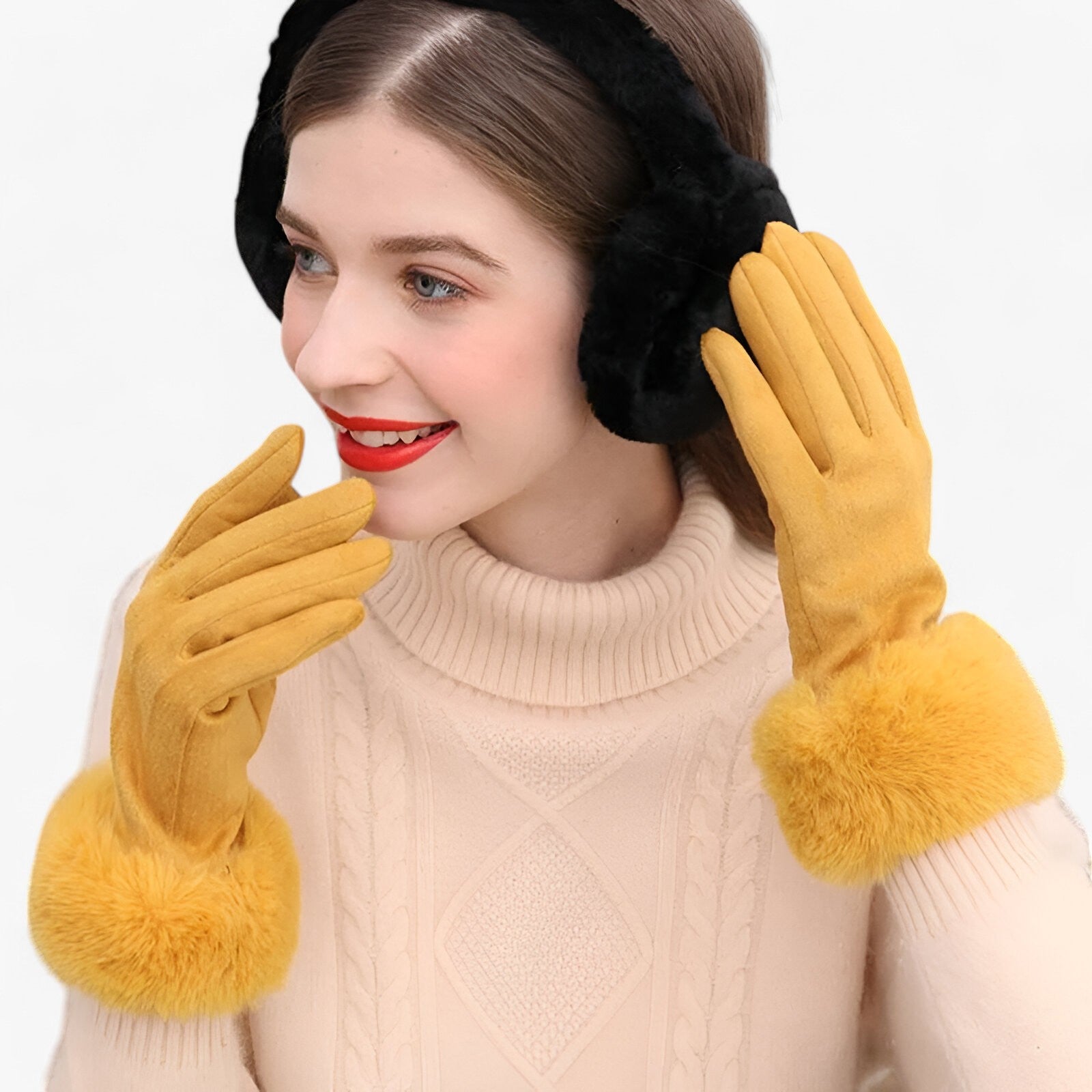 Helena | Guanti Touchscreen in camoscio caldo con pelliccia sintetica - - gloves winter gloves womens fasion - Concept Palermo