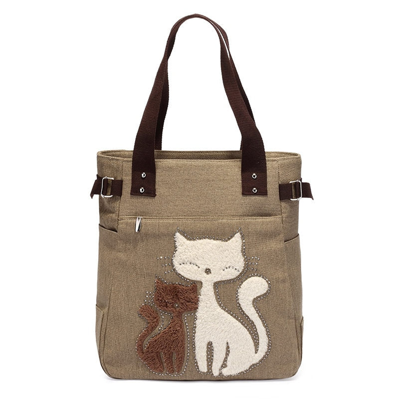Borsa in tela Cat ricamata - Cachi - Bags - Concept Palermo