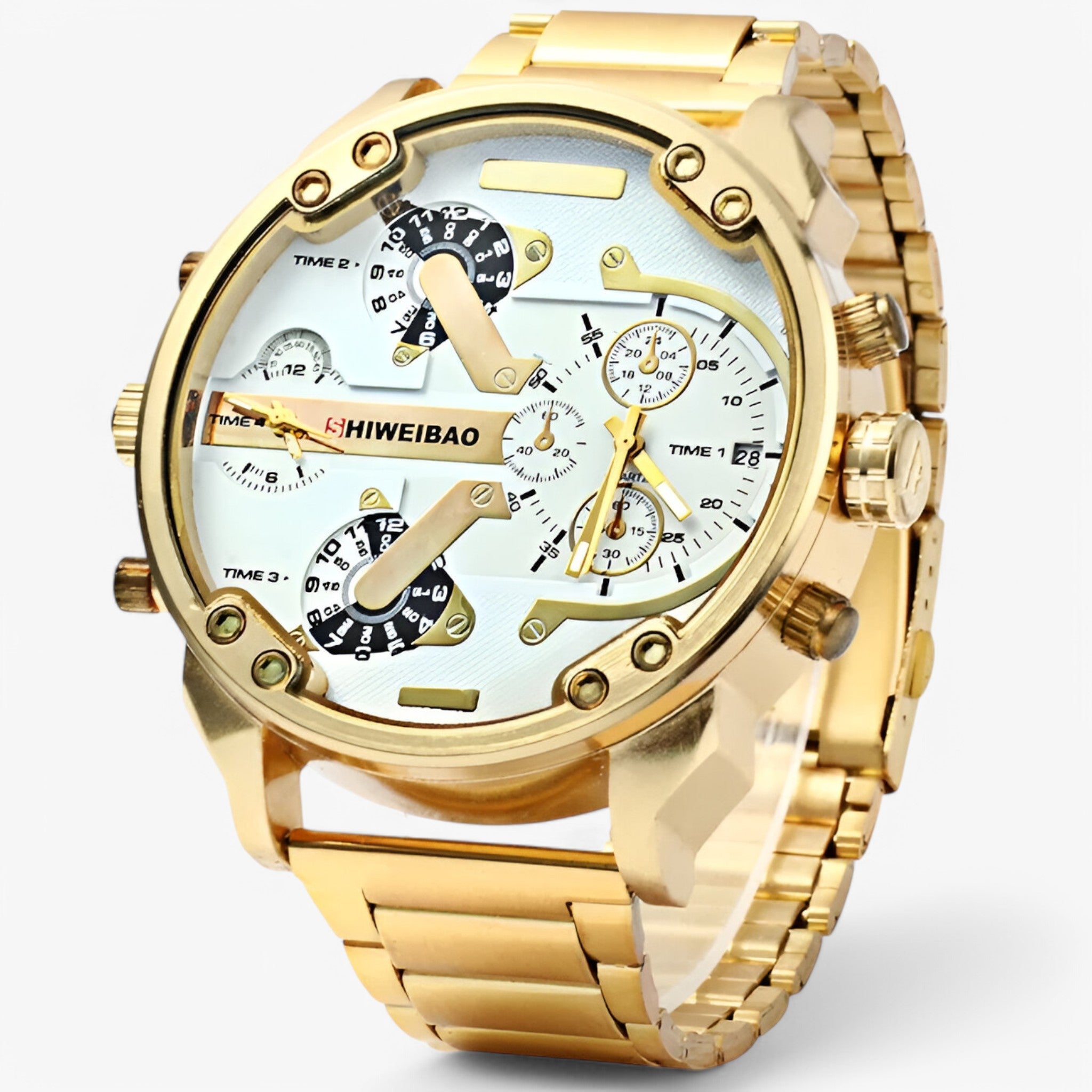 Leonidas | Orologio di Lusso in Acciaio Dorato a Doppio Fuso Orario - - - Concept Palermo