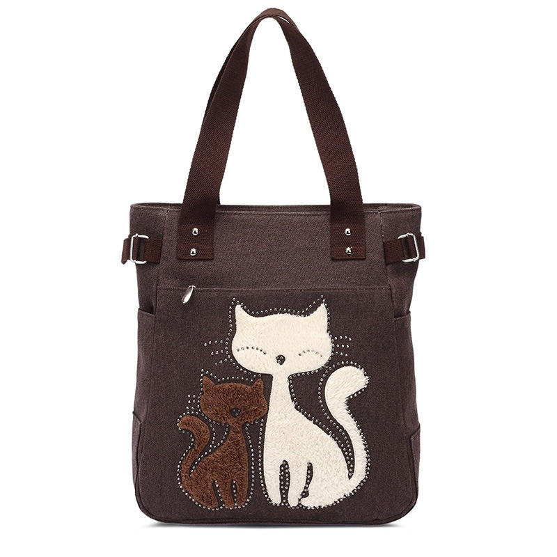 Borsa in tela Cat ricamata - Caffè - Bags - Concept Palermo