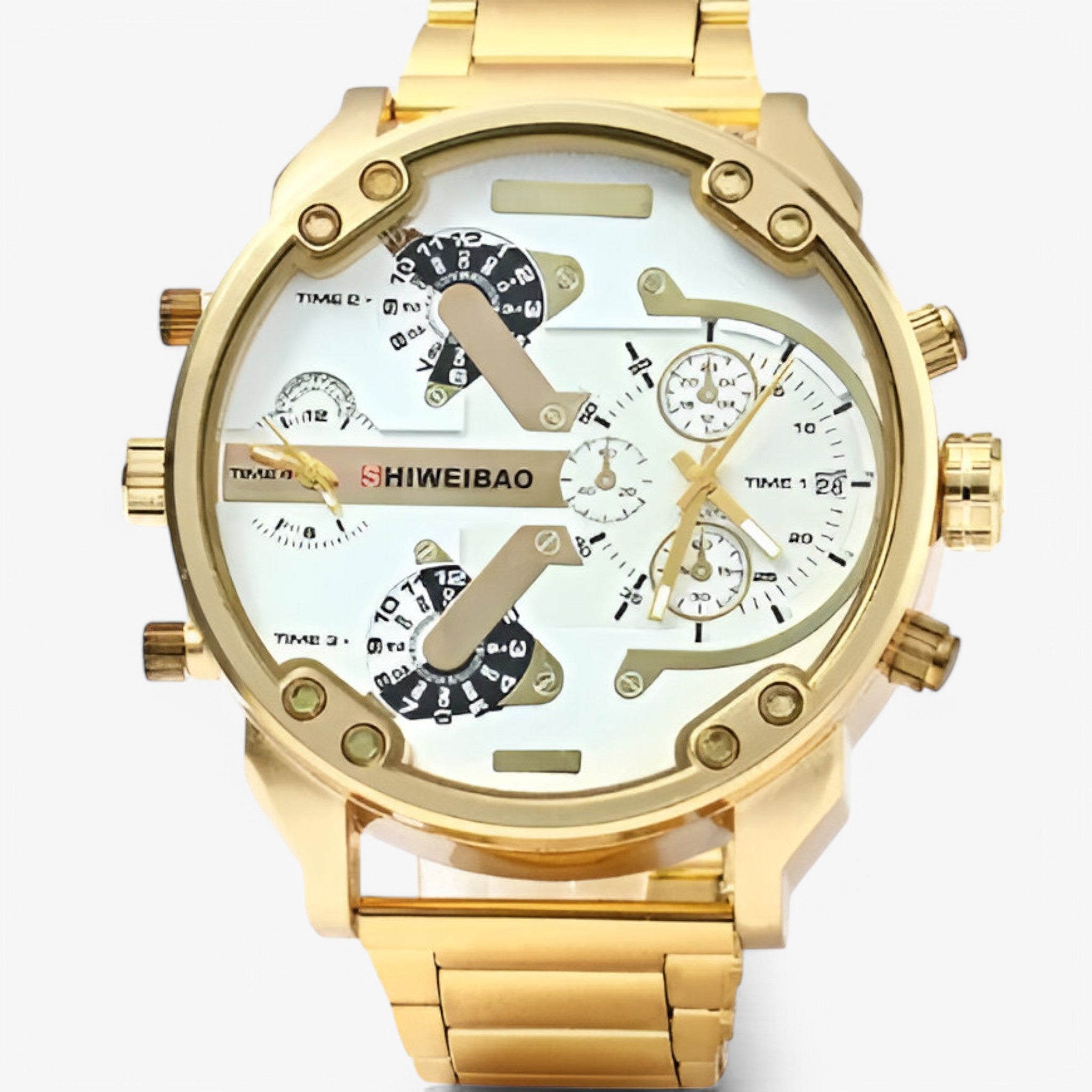 Leonidas | Orologio di Lusso in Acciaio Dorato a Doppio Fuso Orario - bianco - - Concept Palermo