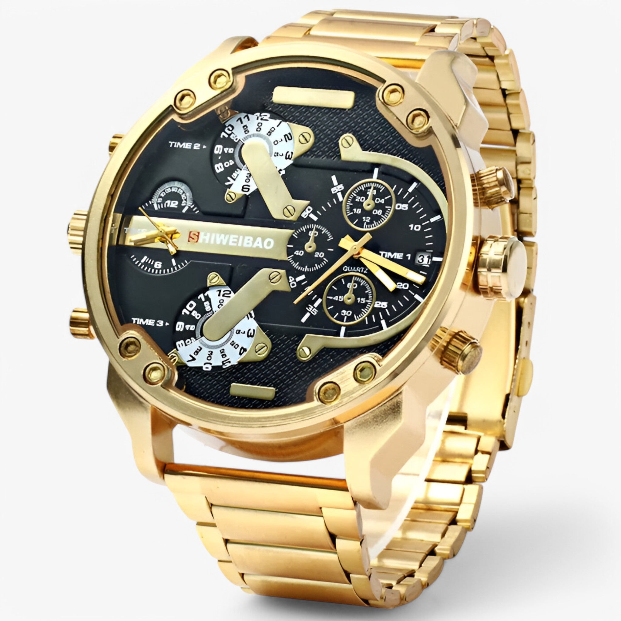 Leonidas | Orologio di Lusso in Acciaio Dorato a Doppio Fuso Orario - - - Concept Palermo