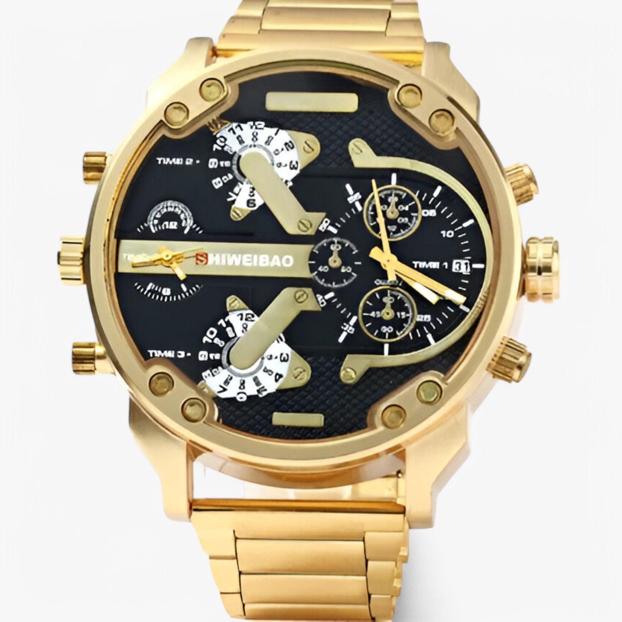 Leonidas | Orologio di Lusso in Acciaio Dorato a Doppio Fuso Orario - nero - - Concept Palermo