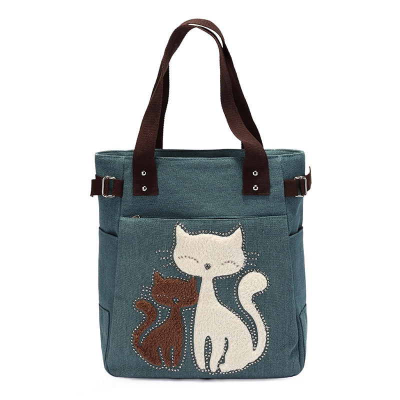Borsa in tela Cat ricamata - Verde - Bags - Concept Palermo
