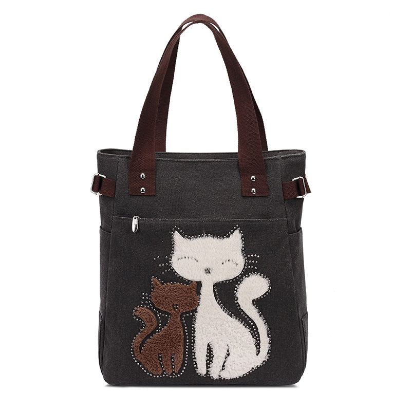 Borsa in tela Cat ricamata - Nero - Bags - Concept Palermo