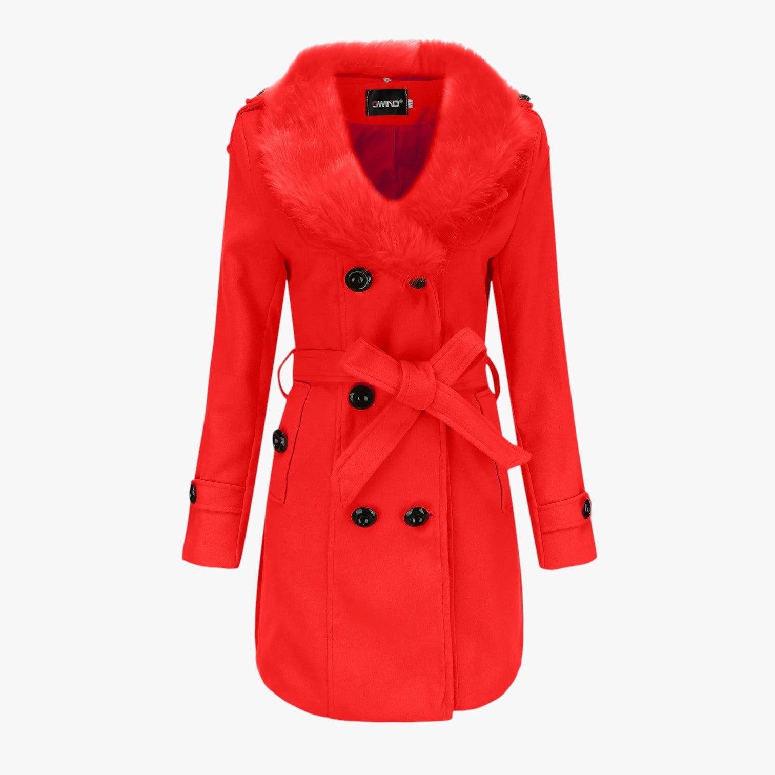 Jenna | Cappotto lungo in lana con collo in pelliccia: eleganza e calore per l'inverno - Rosso - coats coats for women female coat - Concept Palermo