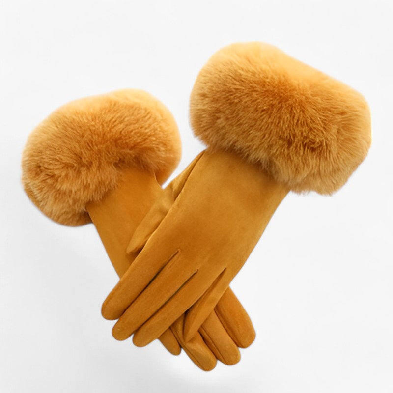 Helena | Guanti Touchscreen in camoscio caldo con pelliccia sintetica - Giallo Taglia unica - gloves winter gloves womens fasion - Concept Palermo