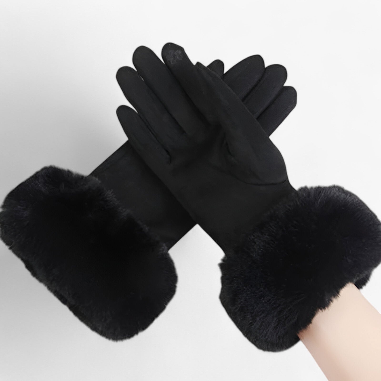 Helena | Guanti Touchscreen in camoscio caldo con pelliccia sintetica - Nero Taglia unica - gloves winter gloves womens fasion - Concept Palermo